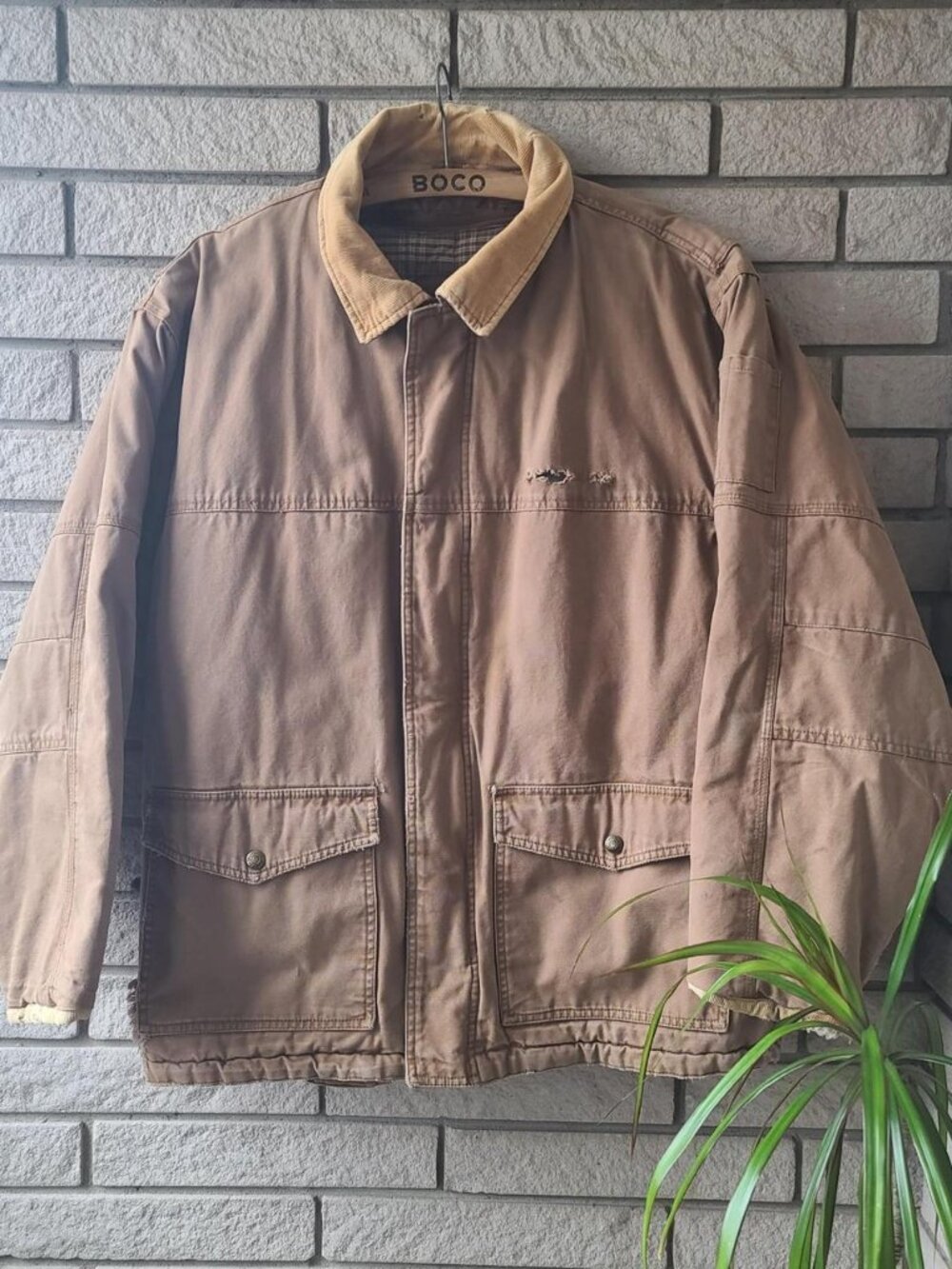 Vintage 'Canada Sportswear' distressed tan blanket lined workwear jacket men's L